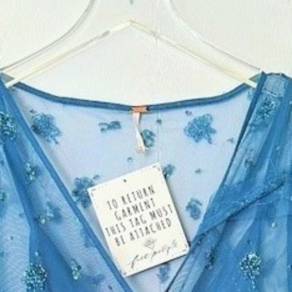 HOST PICK ❤️ FREE PEOPLE SASCHA TEAL BLUE SEQUIN TULLE MAXI DRESS 0 NWT FAIRY - Picture 7 of 13